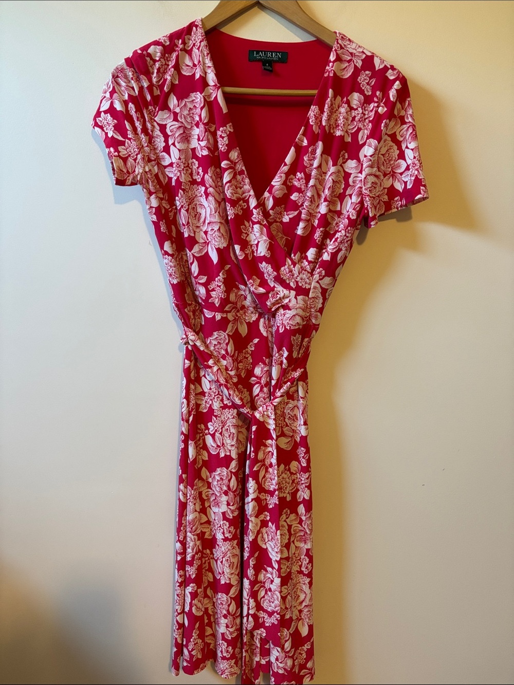 Lauren Ralph Lauren Pink Floral Faux Wrap Jersey Dress